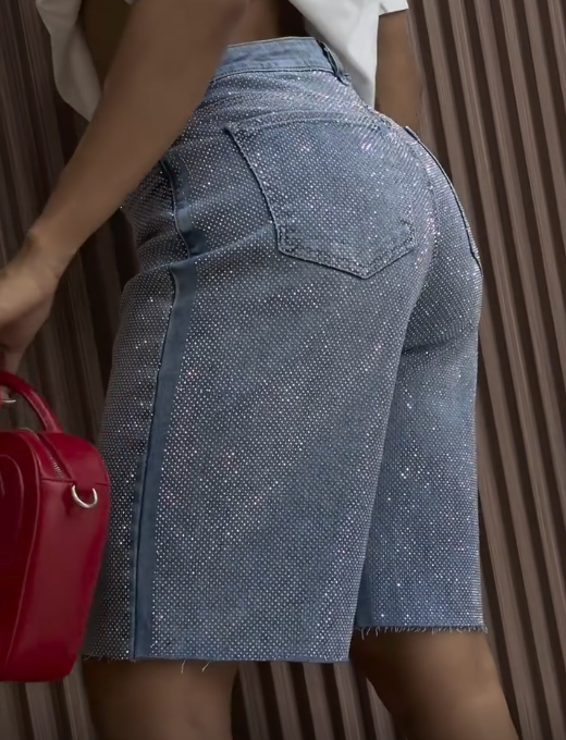 Trendy Rhinestone Casual Jeans Shorts