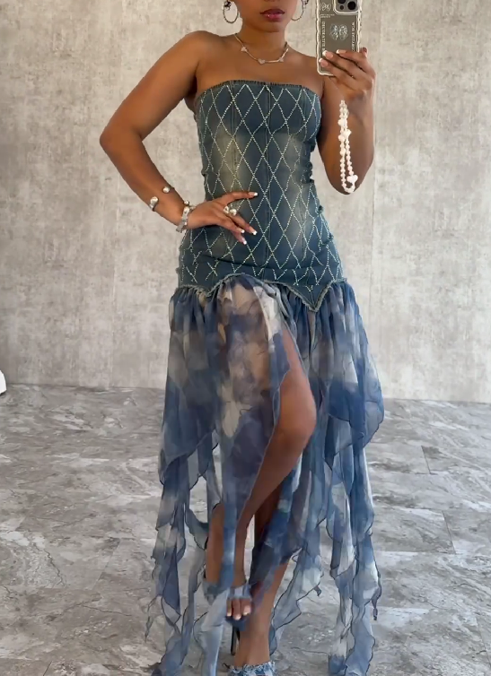 Tube top denim dress