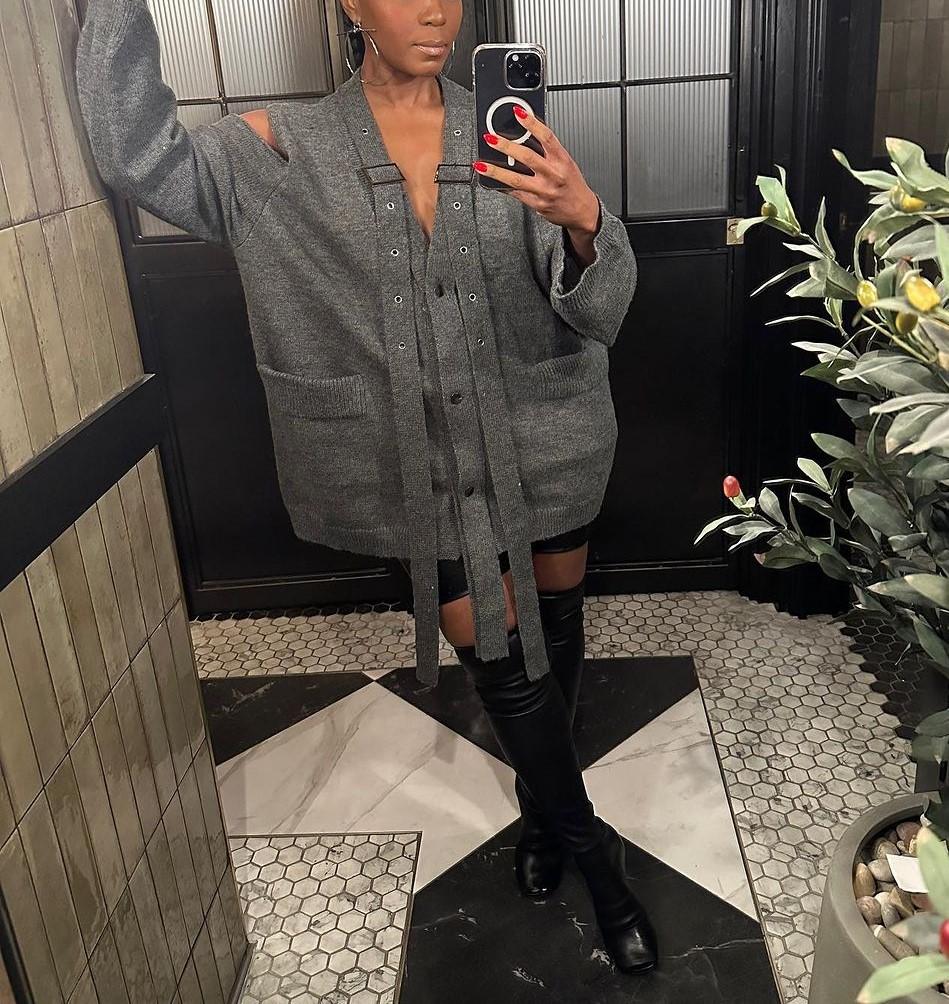 Cold shoulder buckle cardigan