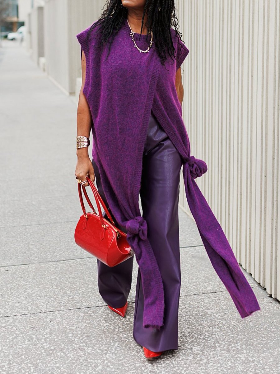 Purple Irregular Knit 2pc Set