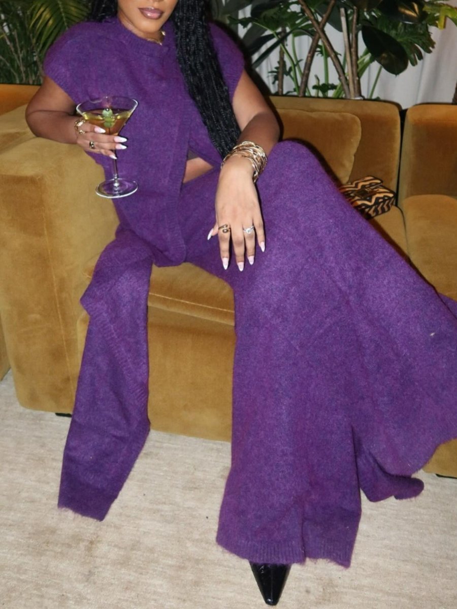 Purple Irregular Knit 2pc Set