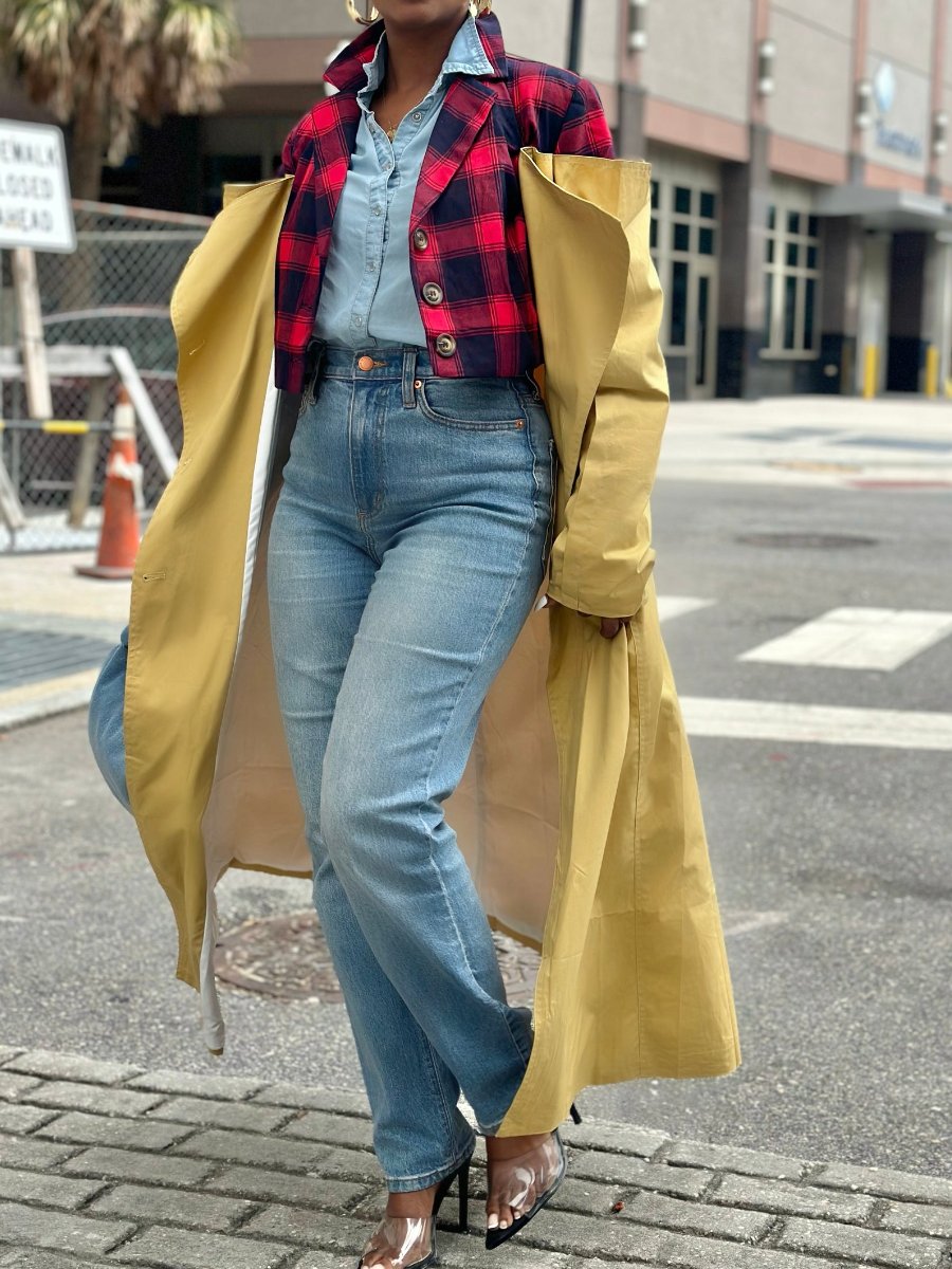 Plaid Patchwork Trench Coat