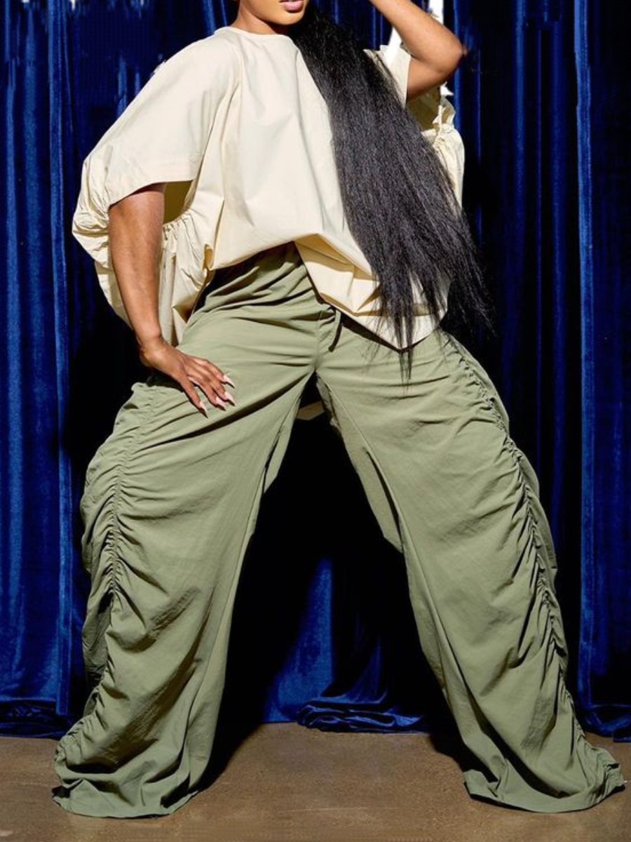 High Waist Hip Pleated Pants