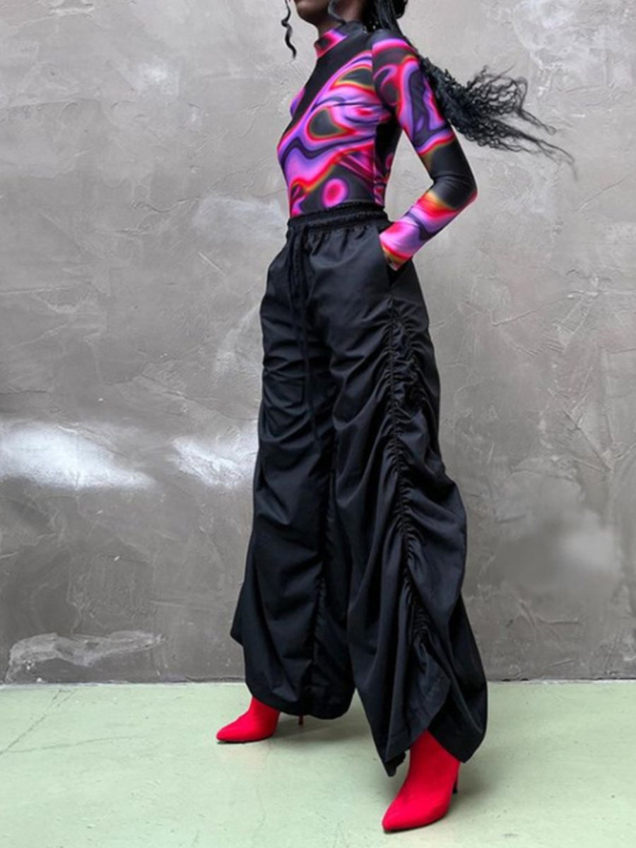 High Waist Hip Pleated Pants