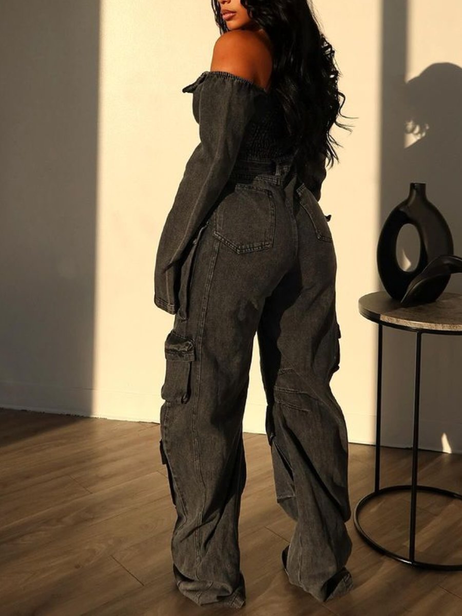 Denim Off Shoulder Jumpsuit