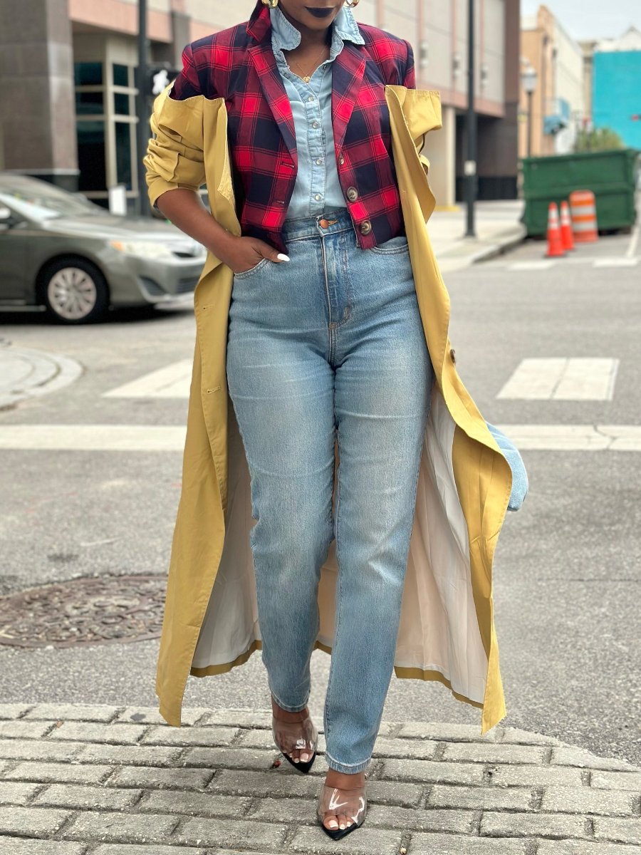 Plaid Patchwork Trench Coat