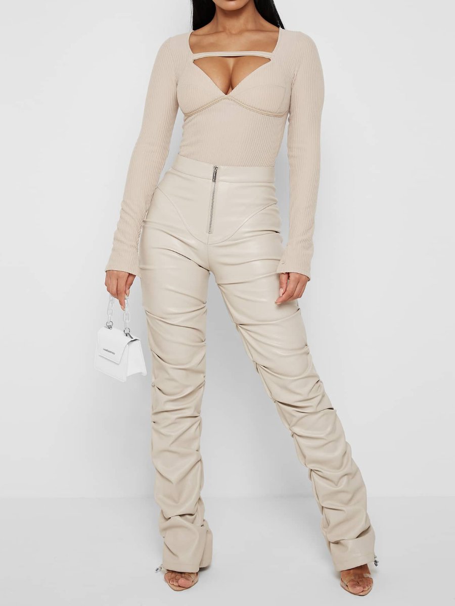 Distinctive Skinny Pleated Leather Pants