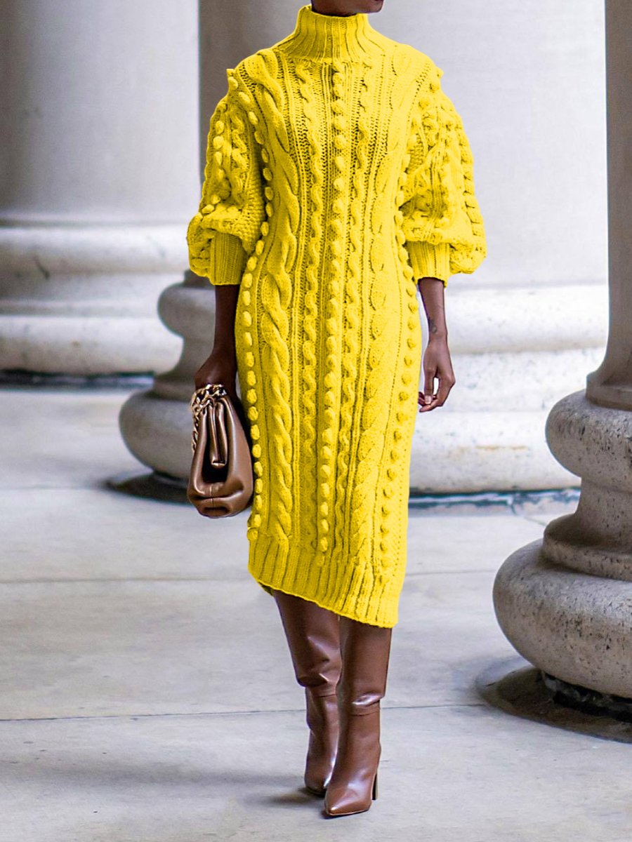 High-Neck Split Knit Dress
