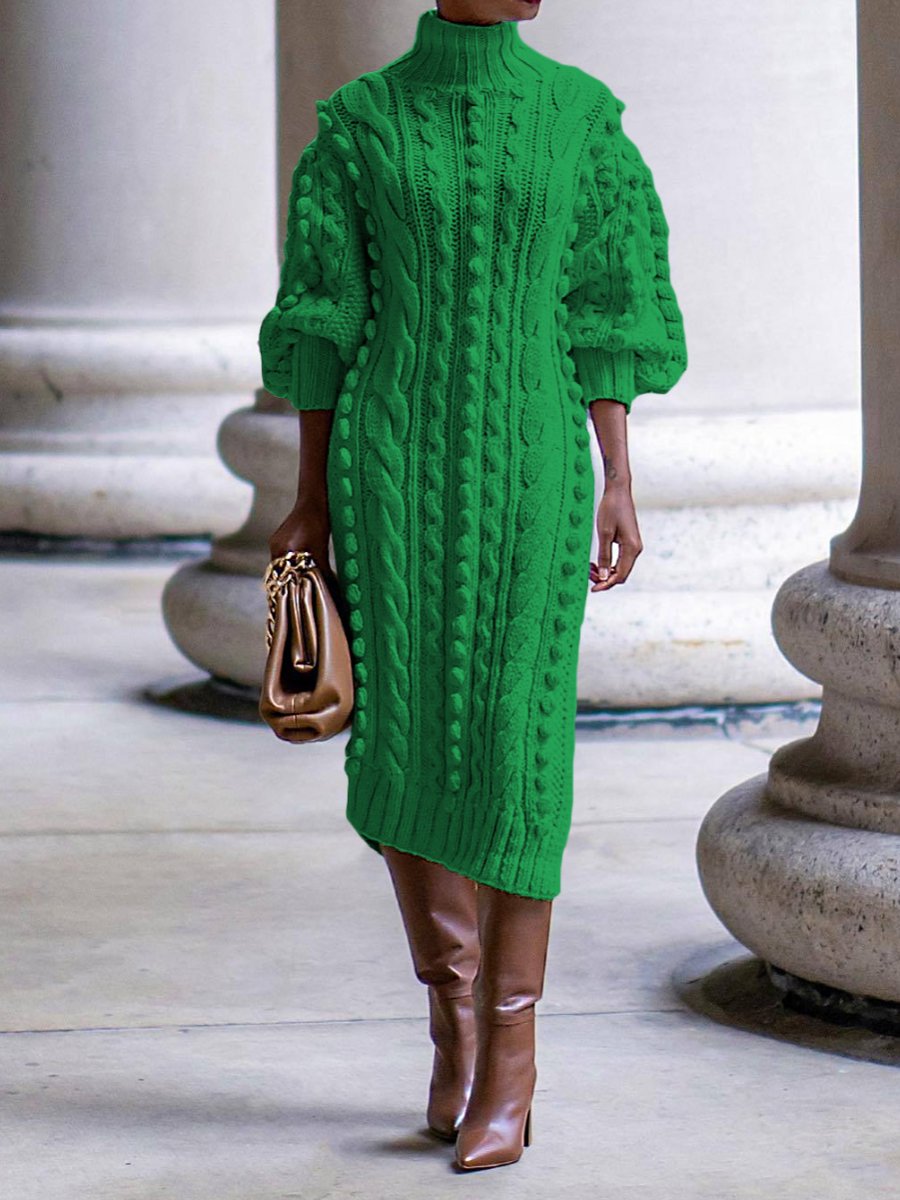 High-Neck Split Knit Dress