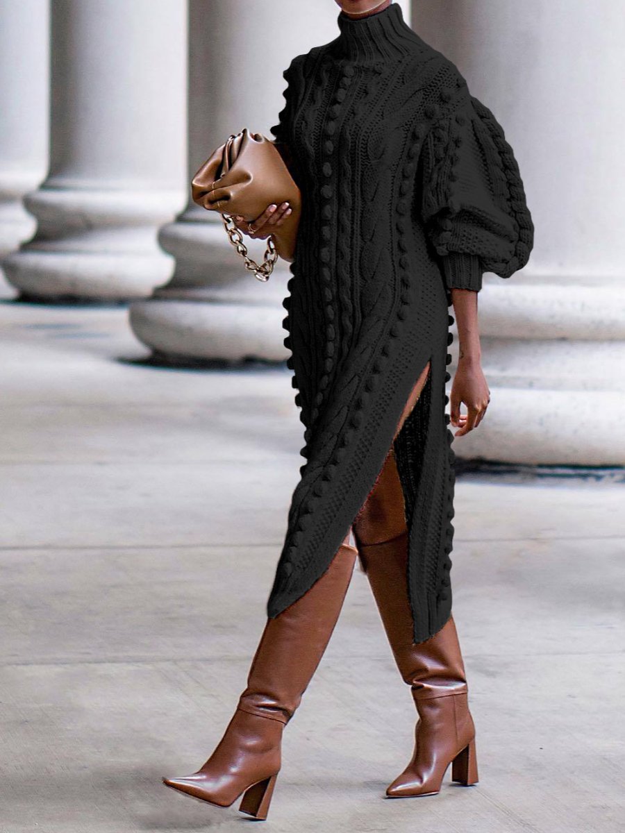High-Neck Split Knit Dress