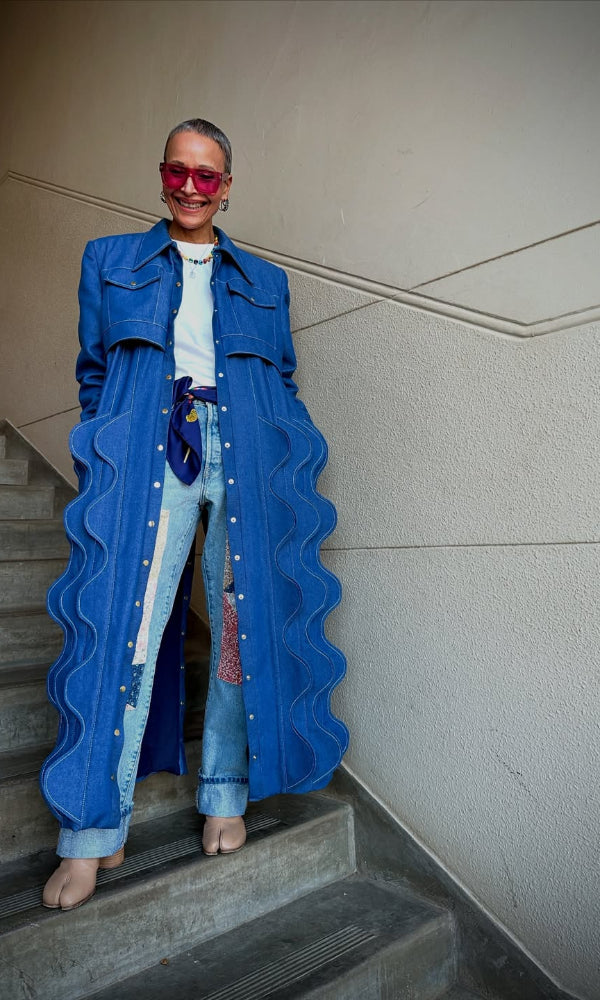 Unique Wavy Denim Coat