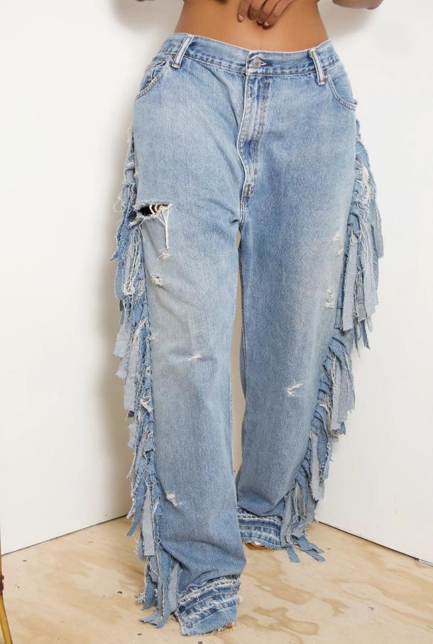 Stylish Fringed Denim Pants