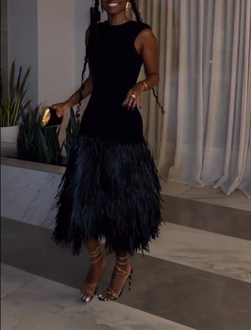 Sleeveless fringed midi dress