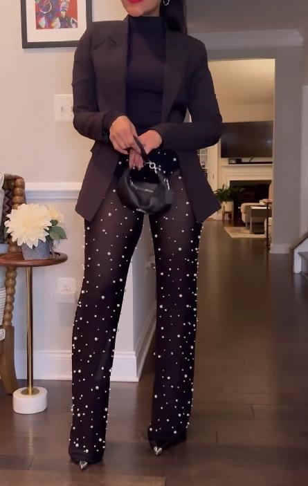 Milk silk black suit
