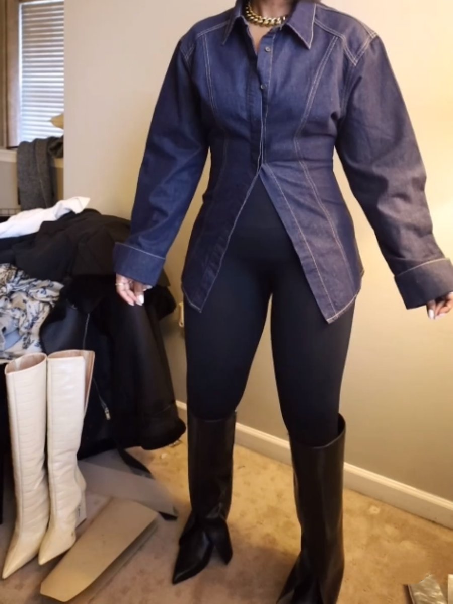 Stylish Waist-slimming Denim Shirt