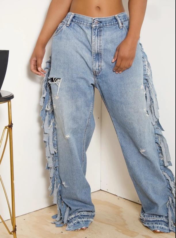 Stylish Fringed Denim Pants