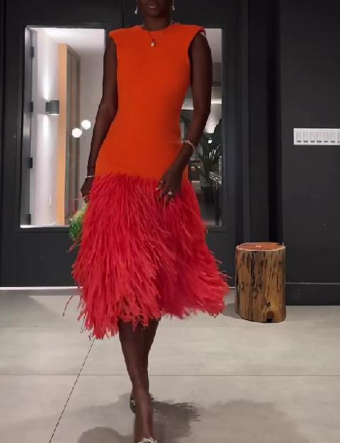 Sleeveless fringed midi dress